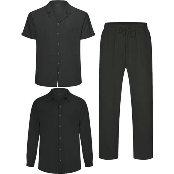 3 Piece Men's Linen Sets Walking Suits, Black - Picture 1 of 6